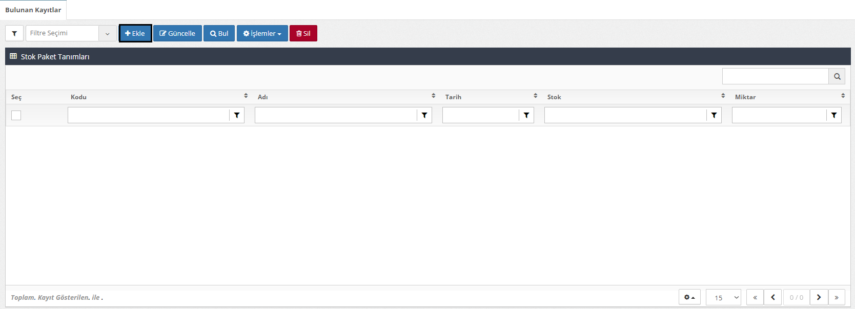 stok paket tanımları